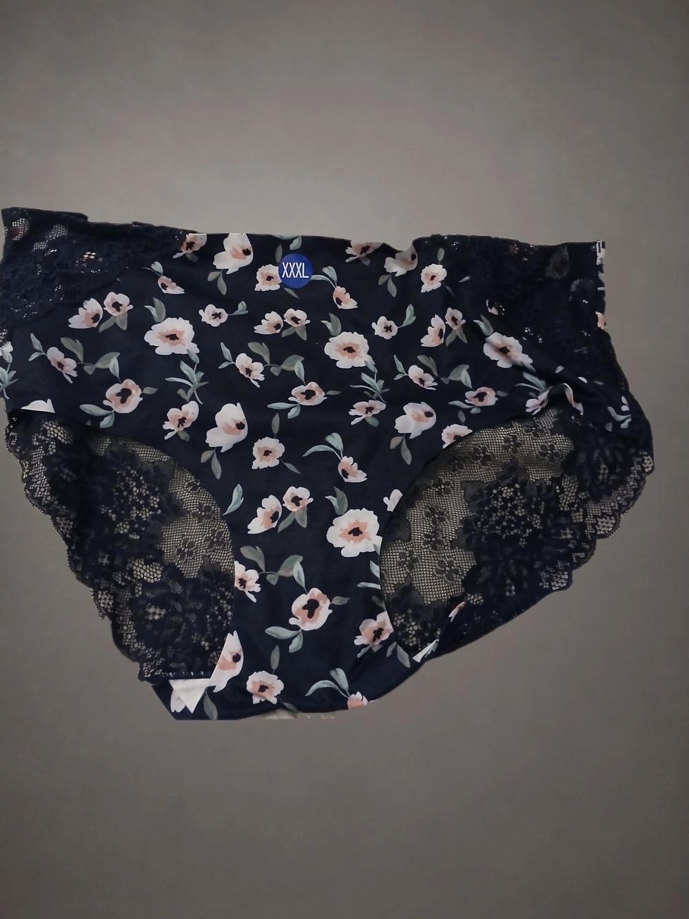 Floral Lace Brief Panty - Navy Blue